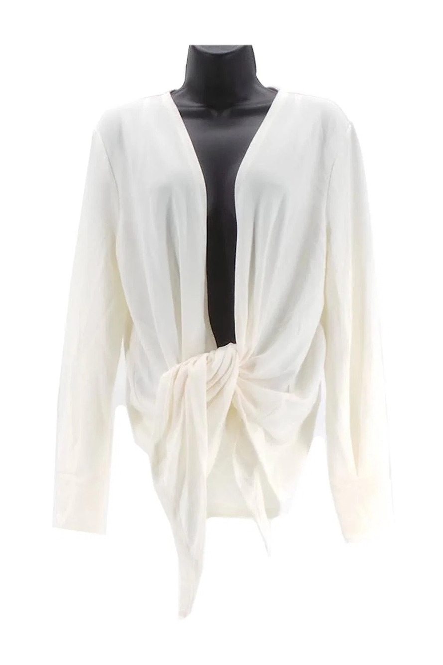 Colleen Lopez Tie-Front Sweater Knit Topper Cream - Plus